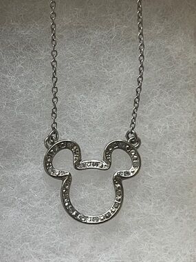 Silver-Tone Disney Mouse Ears Crystal Pendant Necklace